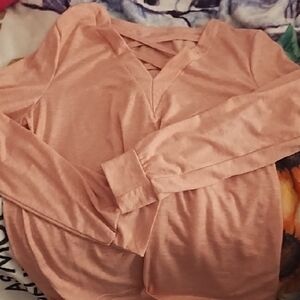 Women’s Long Sleeve Crisscross V-Neck Top - Blush Pink